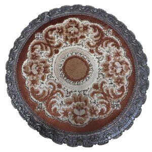 Vintage Round Floral Lace Edged Decorative Dollhouse 9” Cream Victorian Formal